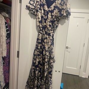 Nicole Miller Navy and Cream Floral Maxi Dress